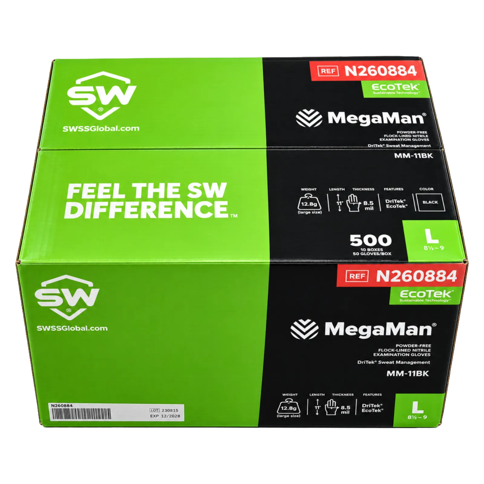 SW MegaMan N260884 Black Nitrile Exam Gloves Large 500 Count - Image 3